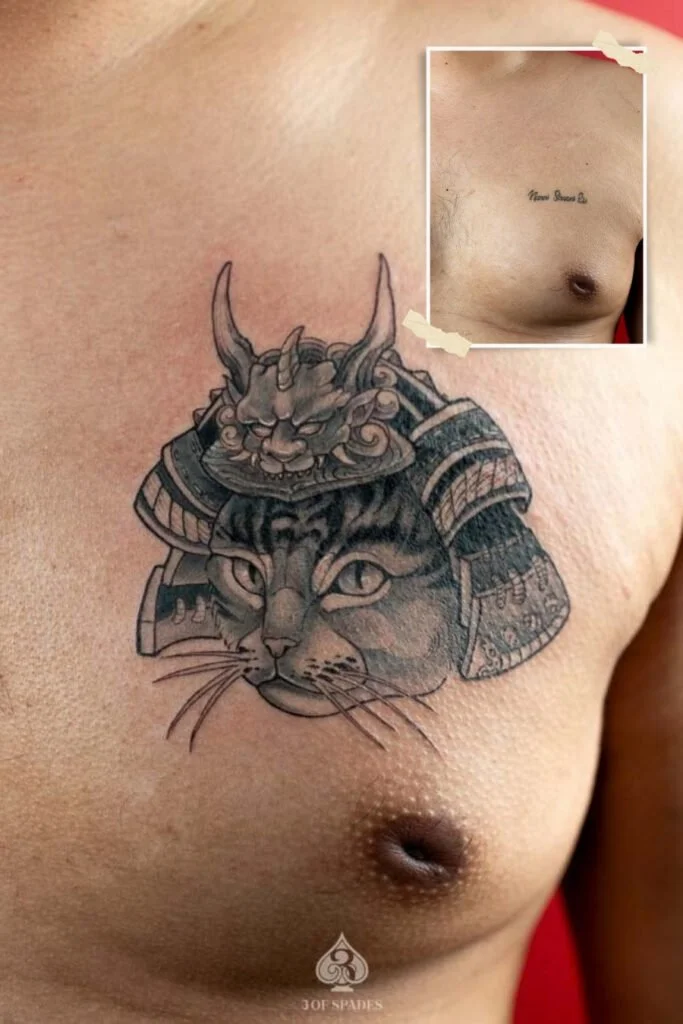 Samurai Cat Cover-Up Tattoo