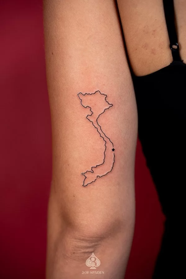Fineline Vietnam map tattoo