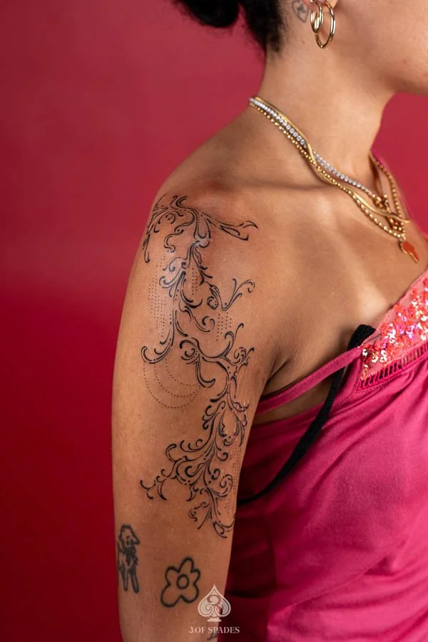 Gothic Shoulder Tattoo | 3 of Spades Hanoi Tattoo