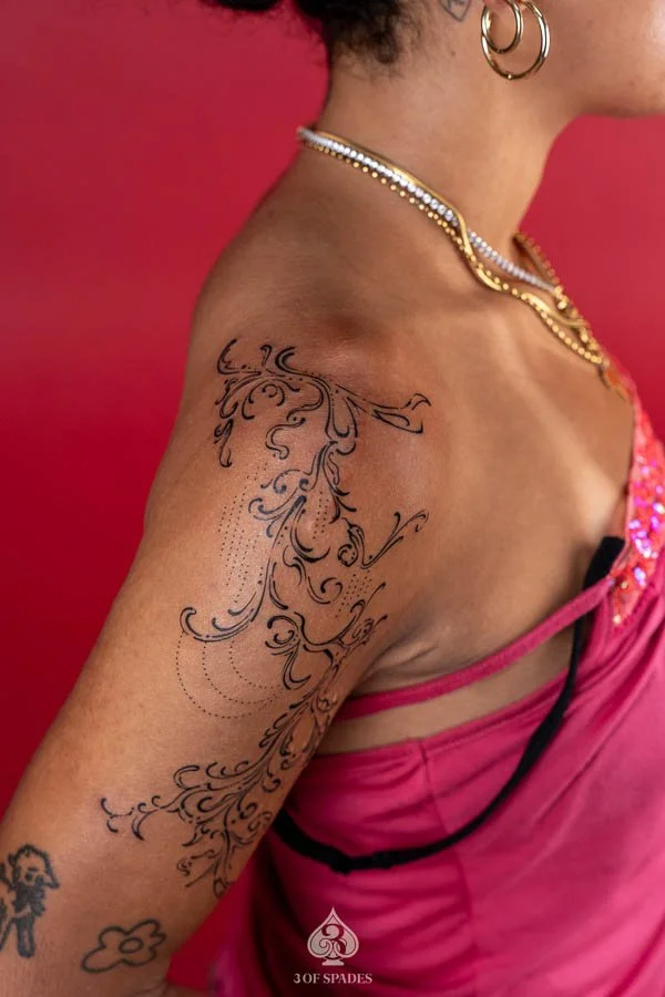 Gothic Shoulder Tattoo | 3 of Spades Hanoi Tattoo