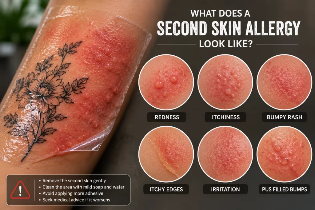 Allergic reactions to tattoo second skin