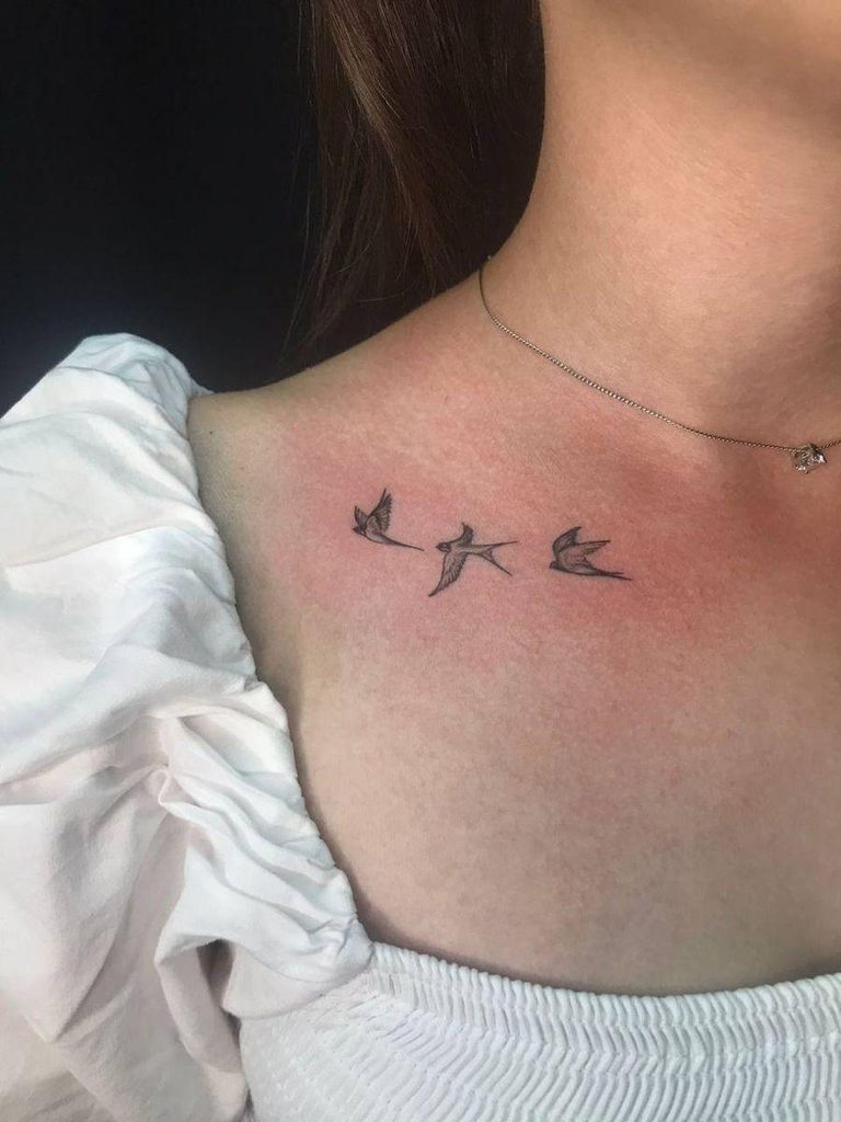 3 bird breast tattoo