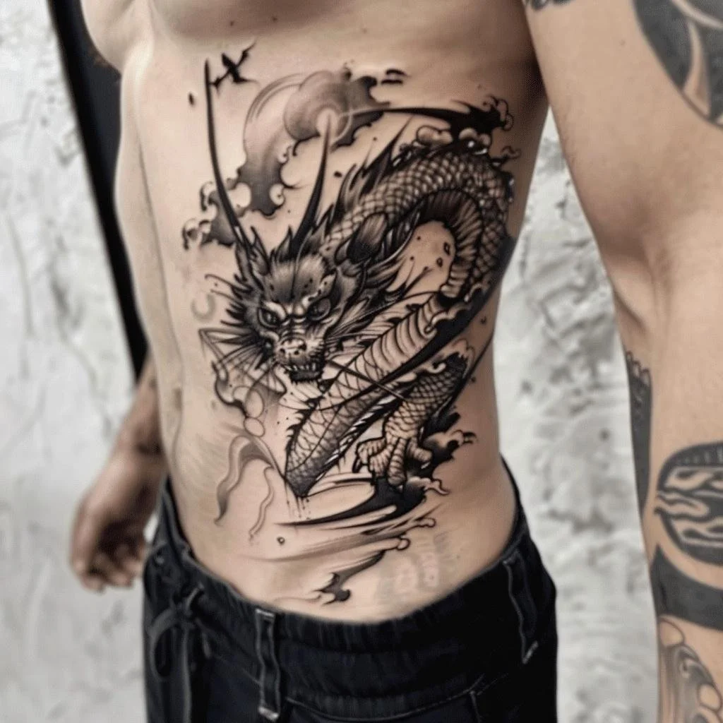 side breast tattoo for men dragon design