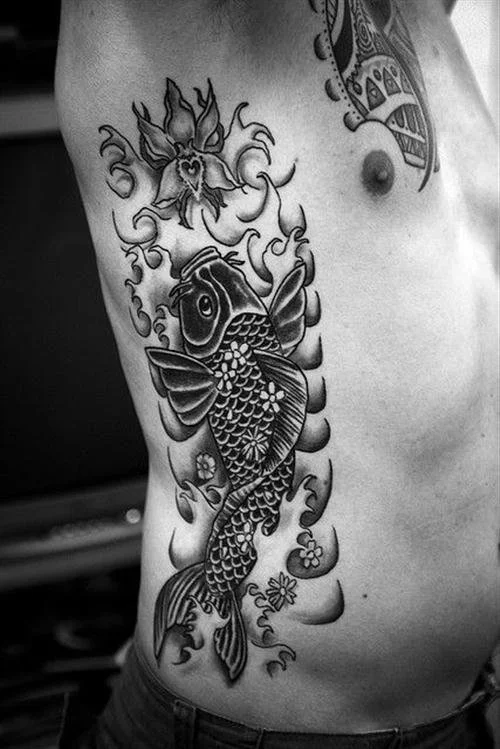 side breast tattoo koi fish