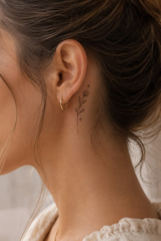 behind ear tattoo lavender sample