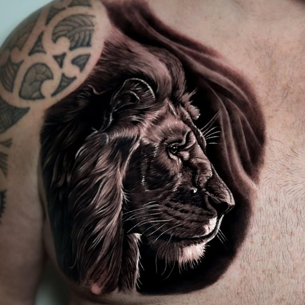 side breast tattoo lion men