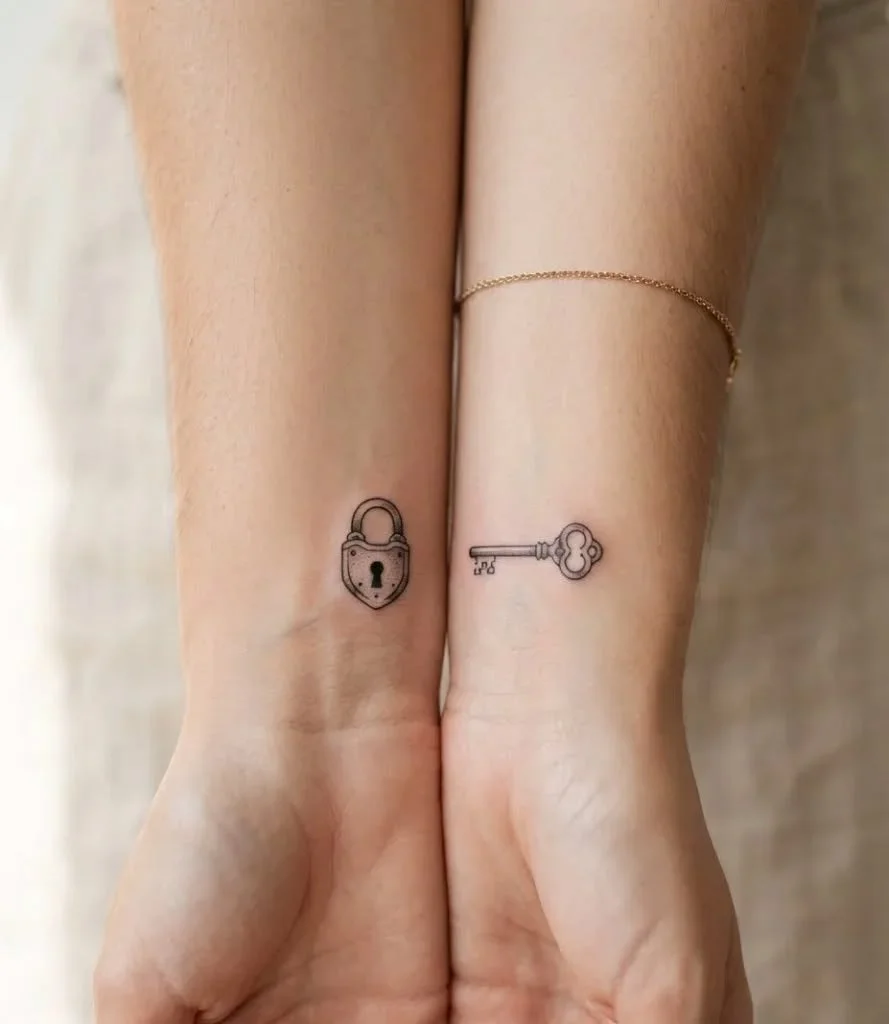 couple tattoo lock and key on wrist