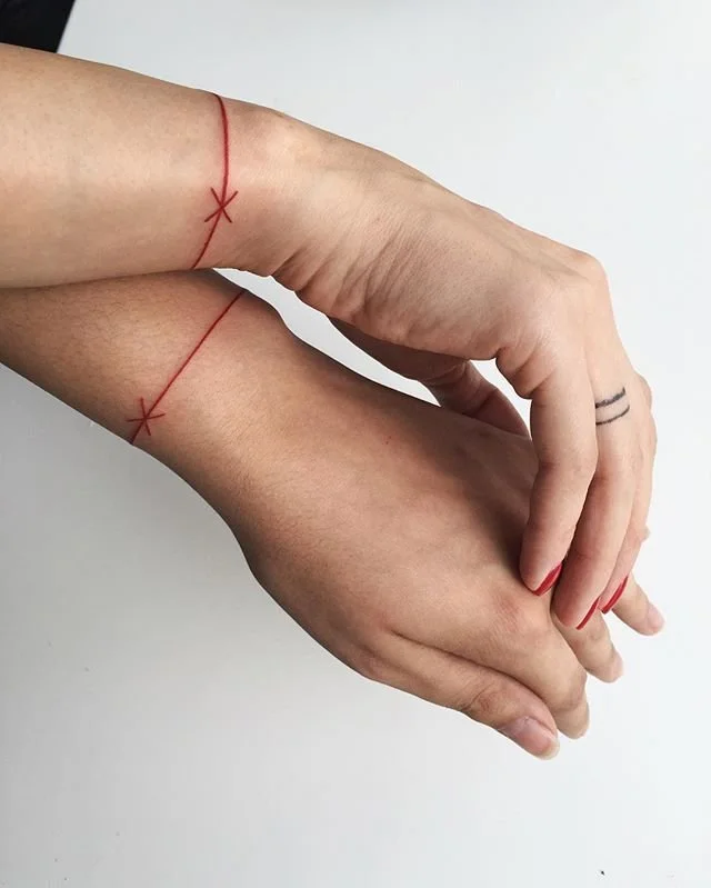 wrist red string couple tattoo