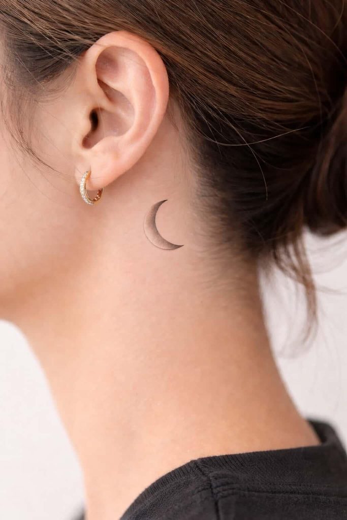 crescent moon behind ear tattoo idea