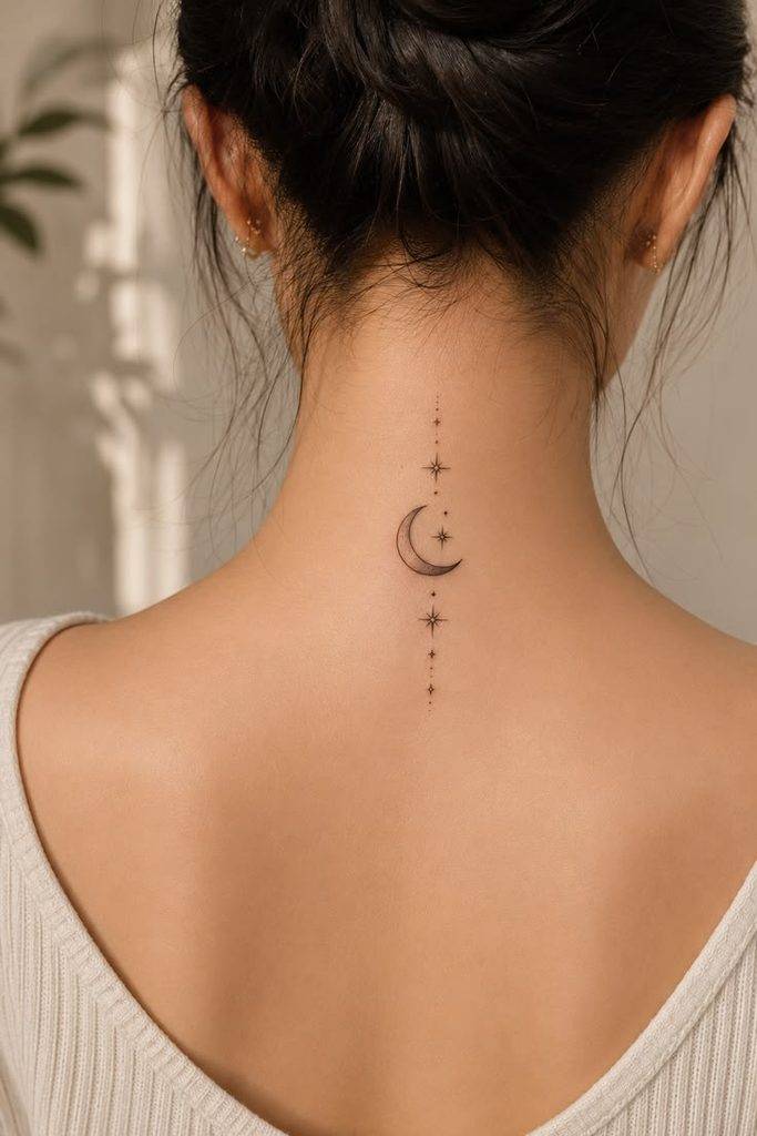 neck tattoo tiny moon