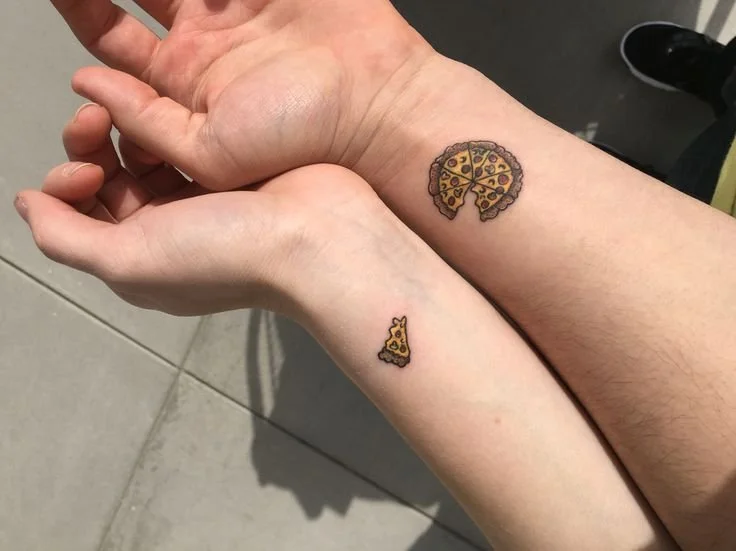 matching pizza couple tattoo