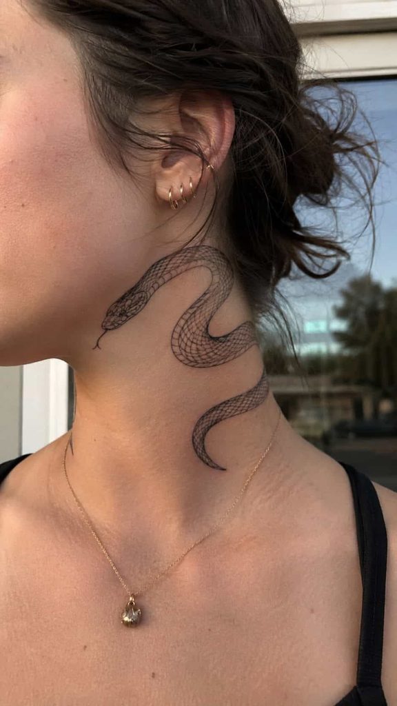 side neck tattoo snake design