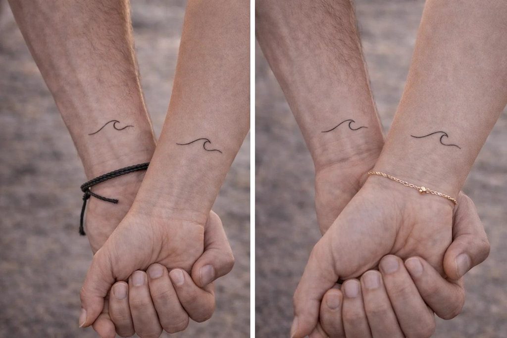 matching wave couple tattoo