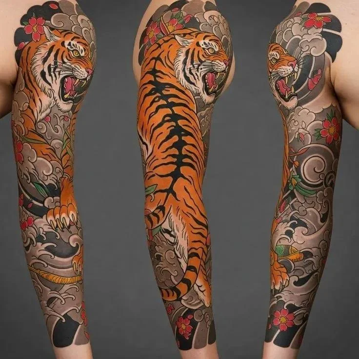 Orange Japanese Tiger Tattoo arm