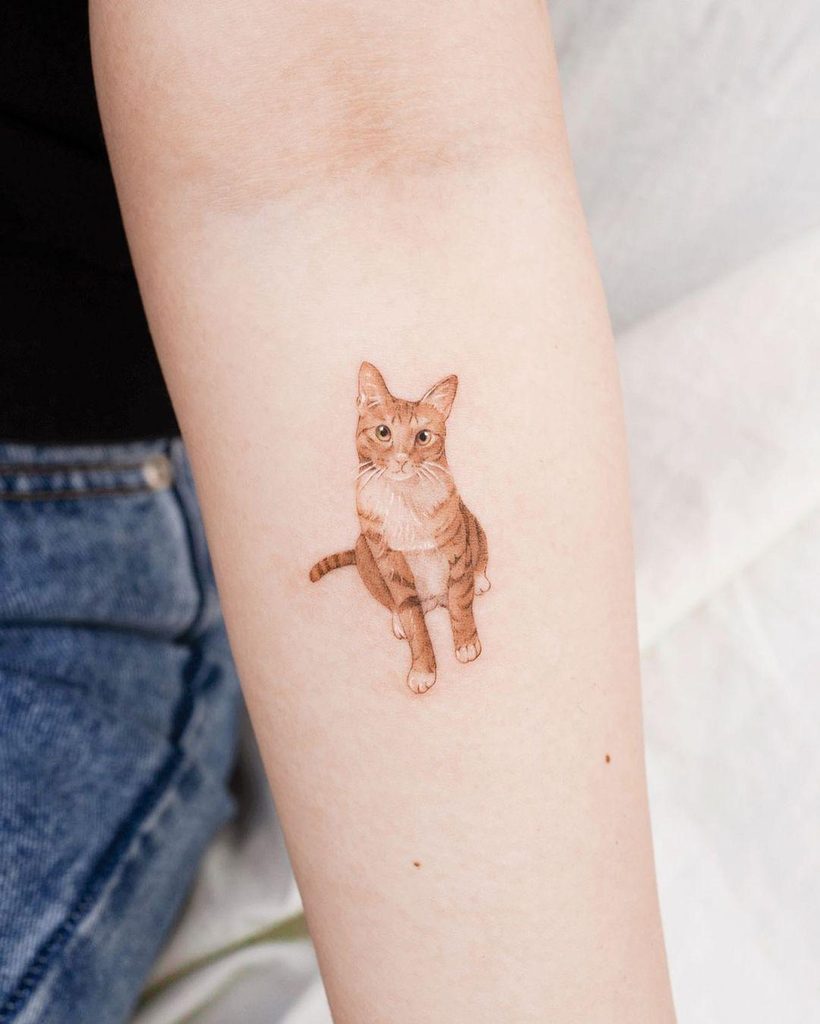 Yellow Cat Micro-Realism Tattoo