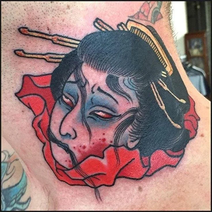 Namakubi Tattoo With Closed Eyes Meaning