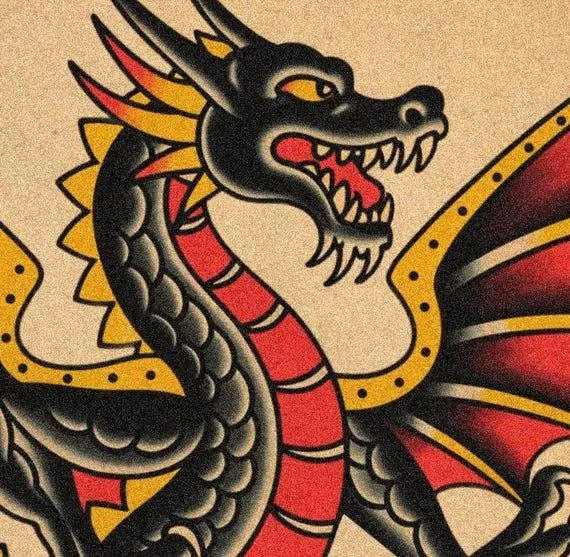 Oldschool Dragon Tattoo | 2. Bold Red Dragon Tattoo