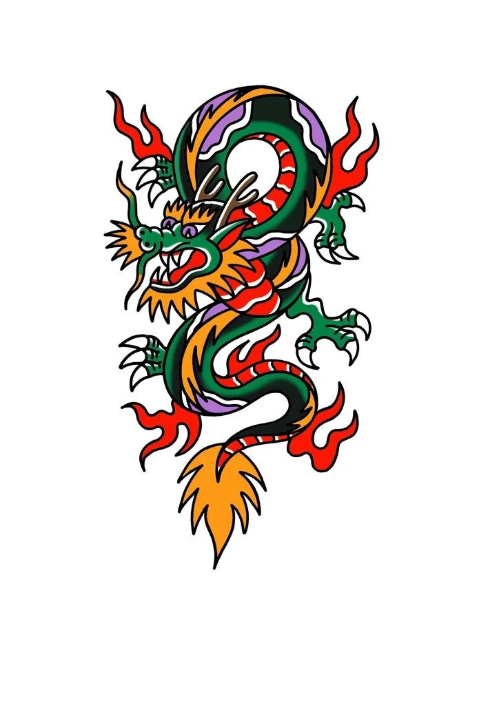 Oldschool Dragon Tattoo | Fire-Breathing Dragon Tattoo