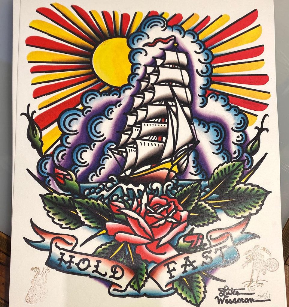 Oldschool Tattoo Art: Sails, waves and strong outlines