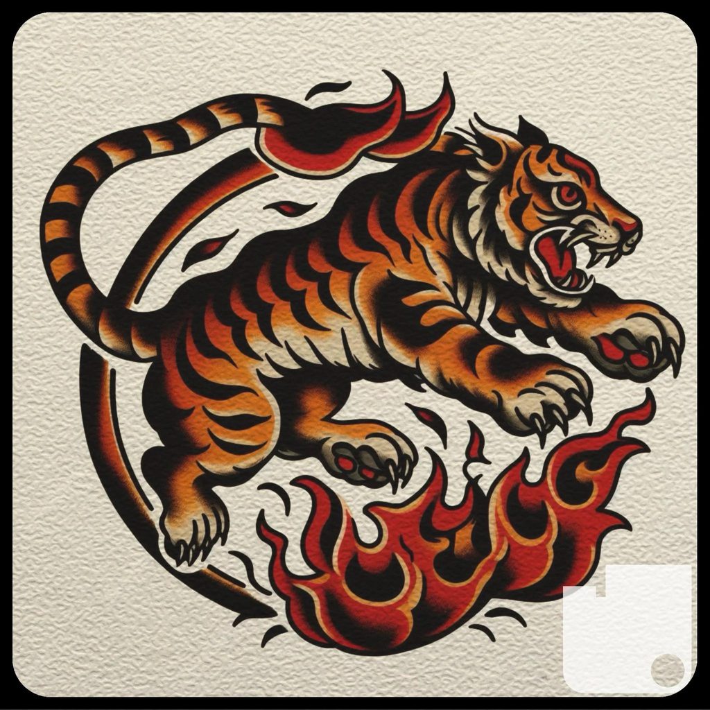 Oldschool Tiger Tattoo 2. Leaping Tiger Tattoo
