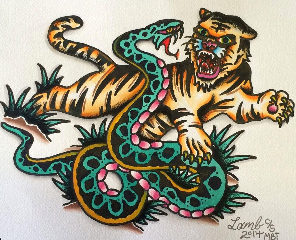 Oldschool Tiger Tattoo 5. Tiger and Snake Tattoo
