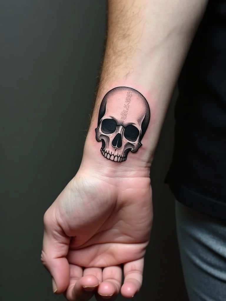men Skull Wrist Tattoo design