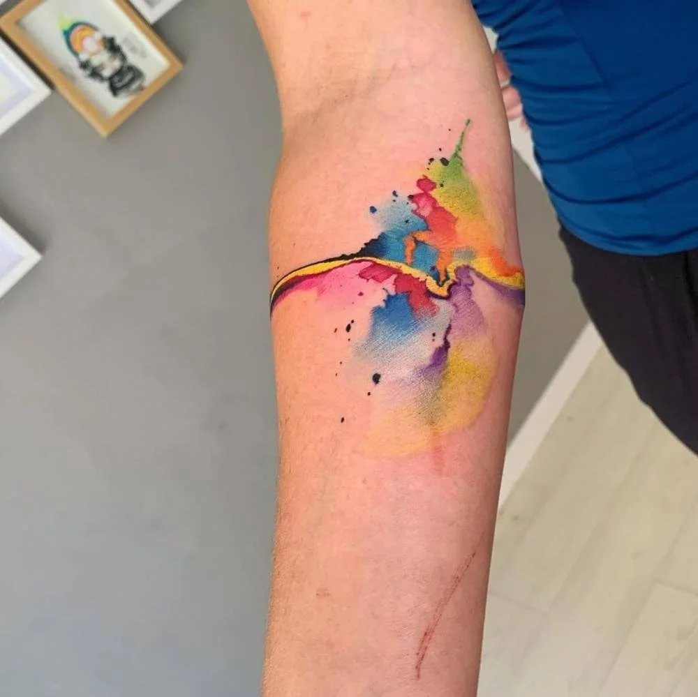 Watercolor Tattoo Style Vibrant contrasting colors