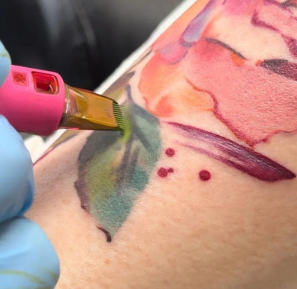 Watercolor Tattoo Style Soft shading and pigment density
