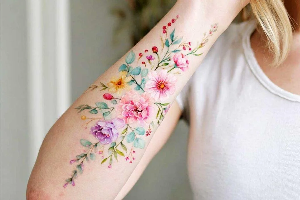 Watercolor Tattoo with floral design