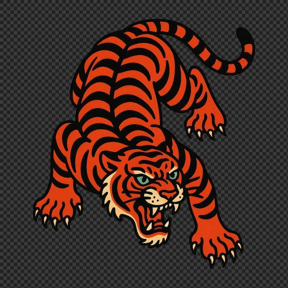 Oldschool Tiger Tattoo 3. Crawling Tiger Tattoo