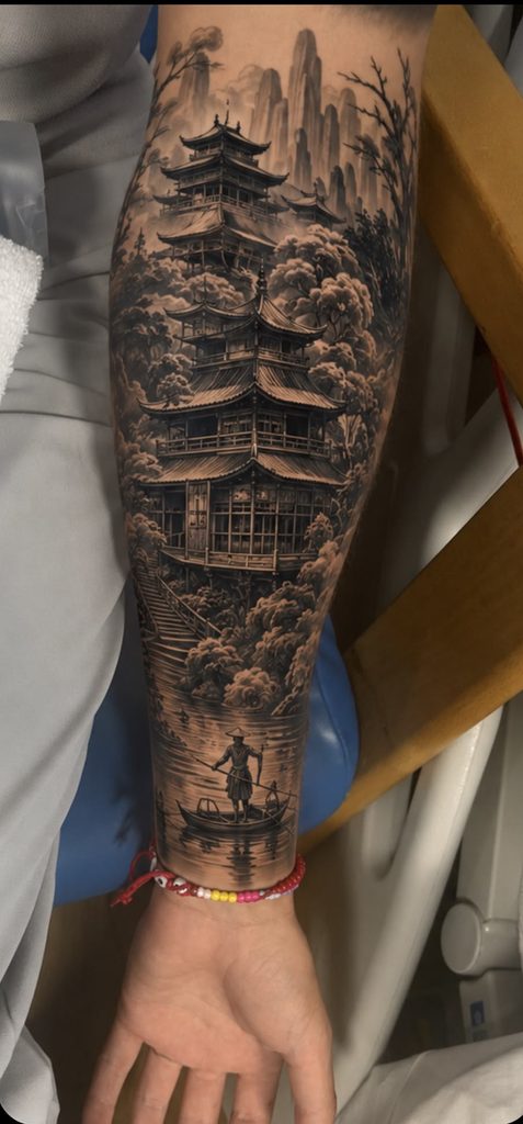 realism tattoo chinese landscape