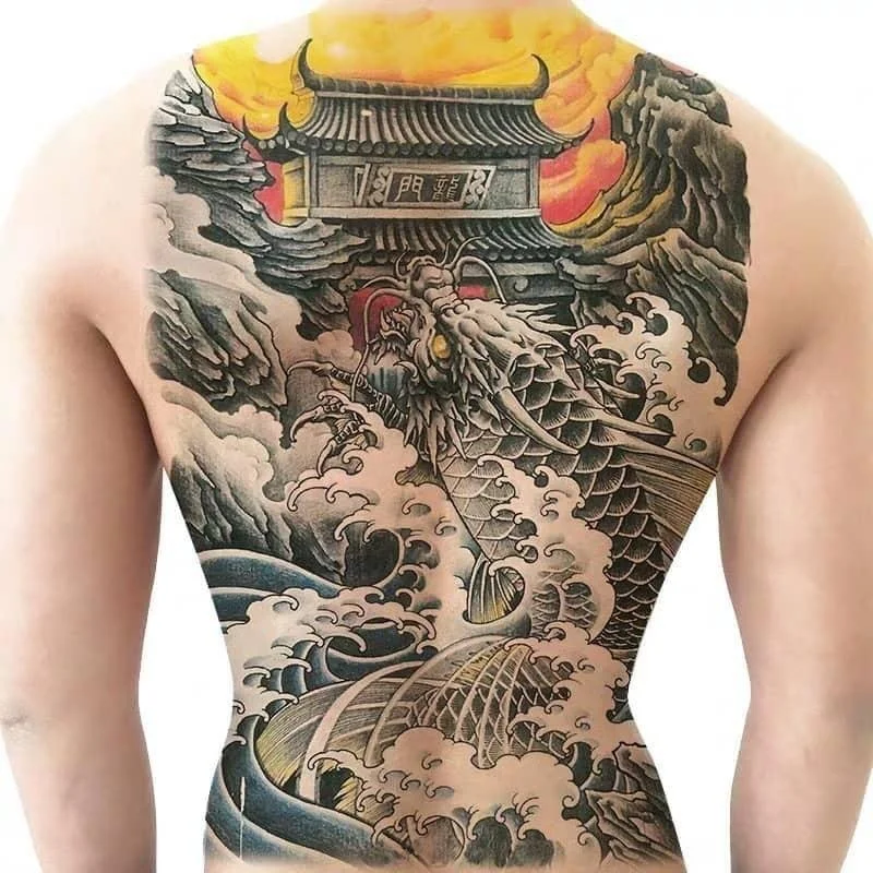 japanese koi fish tattoo and dragon gate | back tattoo