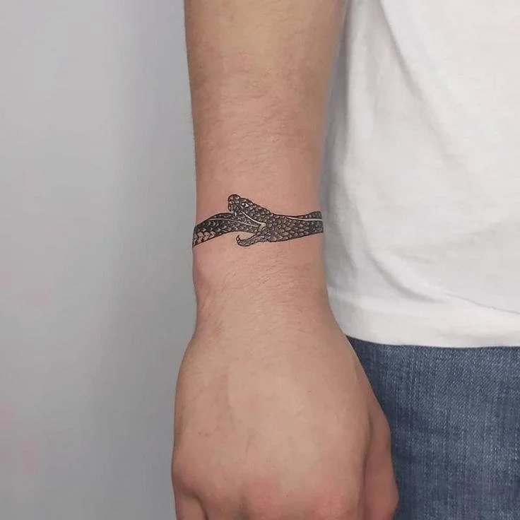 men Wrist Tattoo small snake